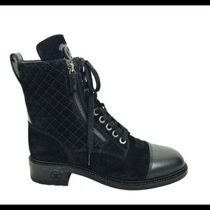 Chanel Suede Lace Up Combat Boots Size 41 US 10
